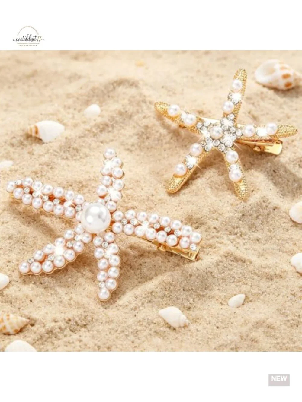 Starfish Hair Clips, Pearl Crystal Rhinestone Starfish Barrettes, Bridal Hair